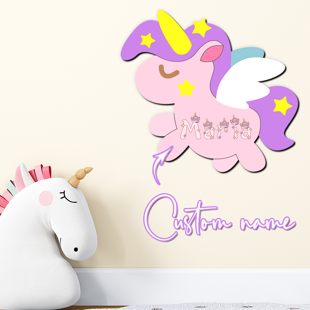 Baby Nursery Decor Girl - カスタムユニコーン木製名前サイン、パーソナライズされた3D文字プレート、パステルカラーの女の子の寝室の壁飾り、ベビーシャワー、新生児、かわいい保育園用