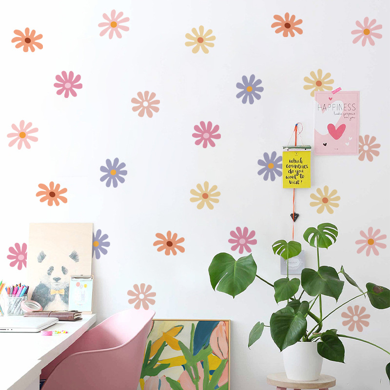 Baby Nursery Peel And Stick Wallpaper - デイジーの花の壁のステッカー子供保育園ビニール壁アートデカールキッズベビーピールアンドスティックガールズルームインテリア家の装飾