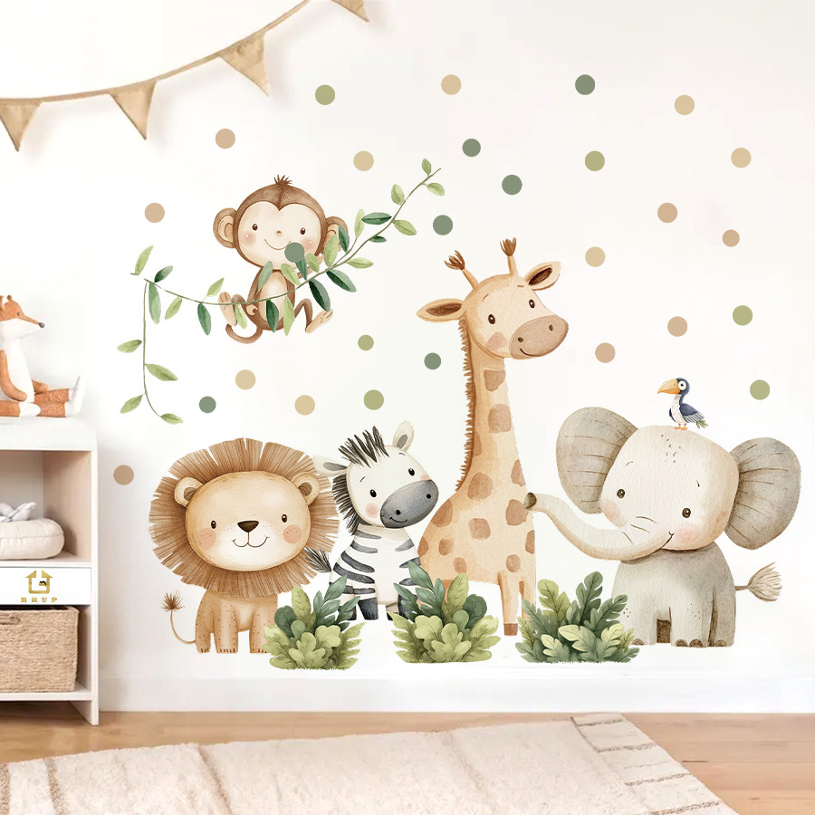 Baby Nursery Decor Girl - 自由奔放に生きる森の動物ウォールステッカーキッズルーム用男の子女の子ベビールーム装飾保育園壁紙象キリン猿ライオン