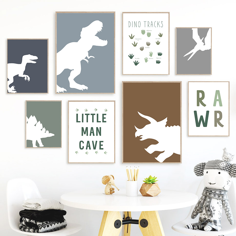 Baby Girl Nursery Quotes - 1PC フレームレス装飾アートプリント、ジュラ紀の恐竜ティラノサウルスレックストリケラトプスの引用句ウォールアートキャンバス絵画ポスターと P