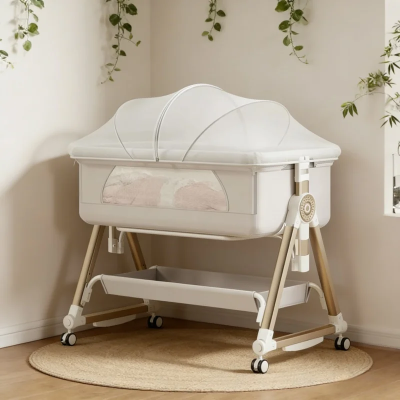 Baby Nursery Trolley - 8in1多機能スマートベビーベッド 折りたたみ式トラベルデザイン 取り外し可能なおむつ交換台 ロッキングモード 新生児用ベビーベッド
