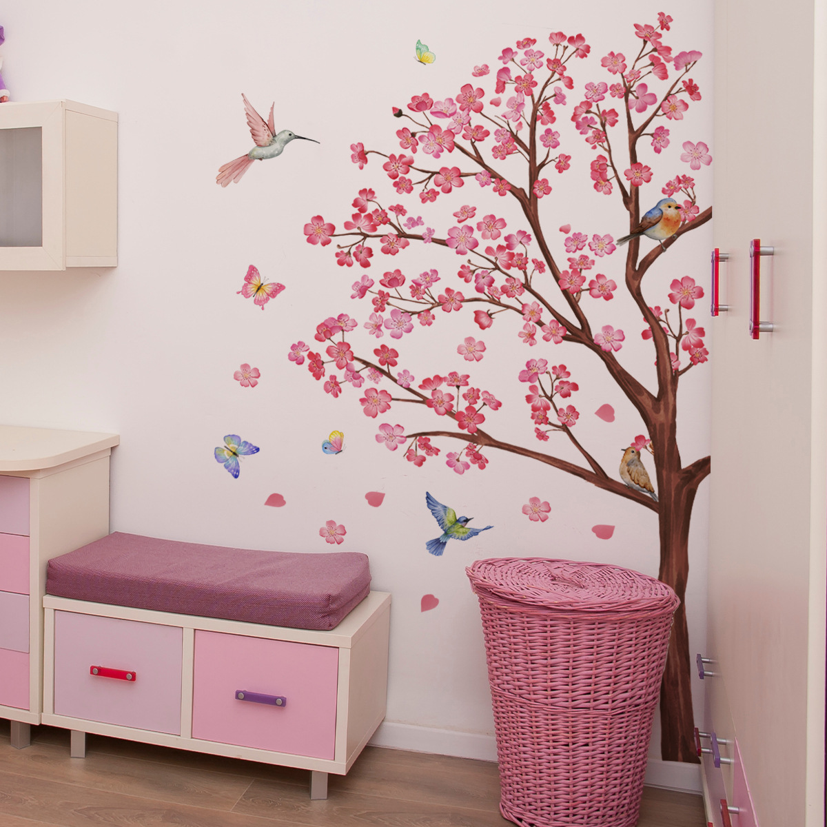 Baby Girl Nursery Quotes - 水彩鳥花ウォールステッカーリビングルームの装飾寝室の壁のステッカー子供部屋ベビー保育園家の装飾女の子ギフト