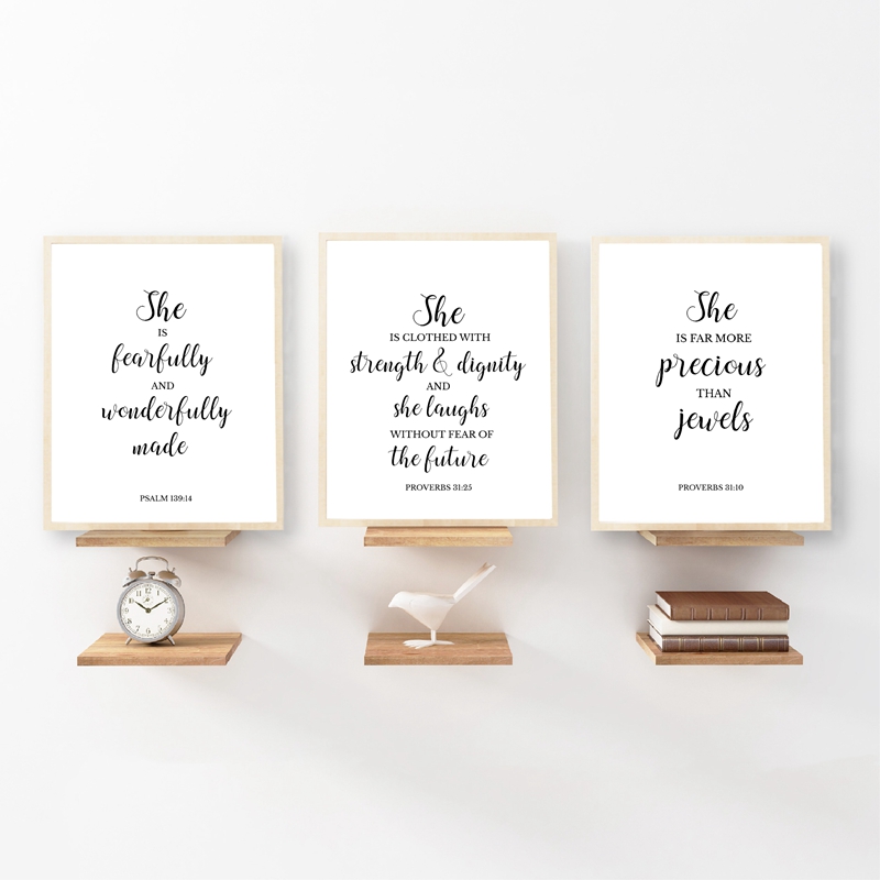 Baby Girl Nursery Quotes - 聖書の詩の引用クリスチャンの壁の芸術キャンバス絵画詩篇のポスターと印刷された画像女の赤ちゃんの保育園の芸術の壁の装飾