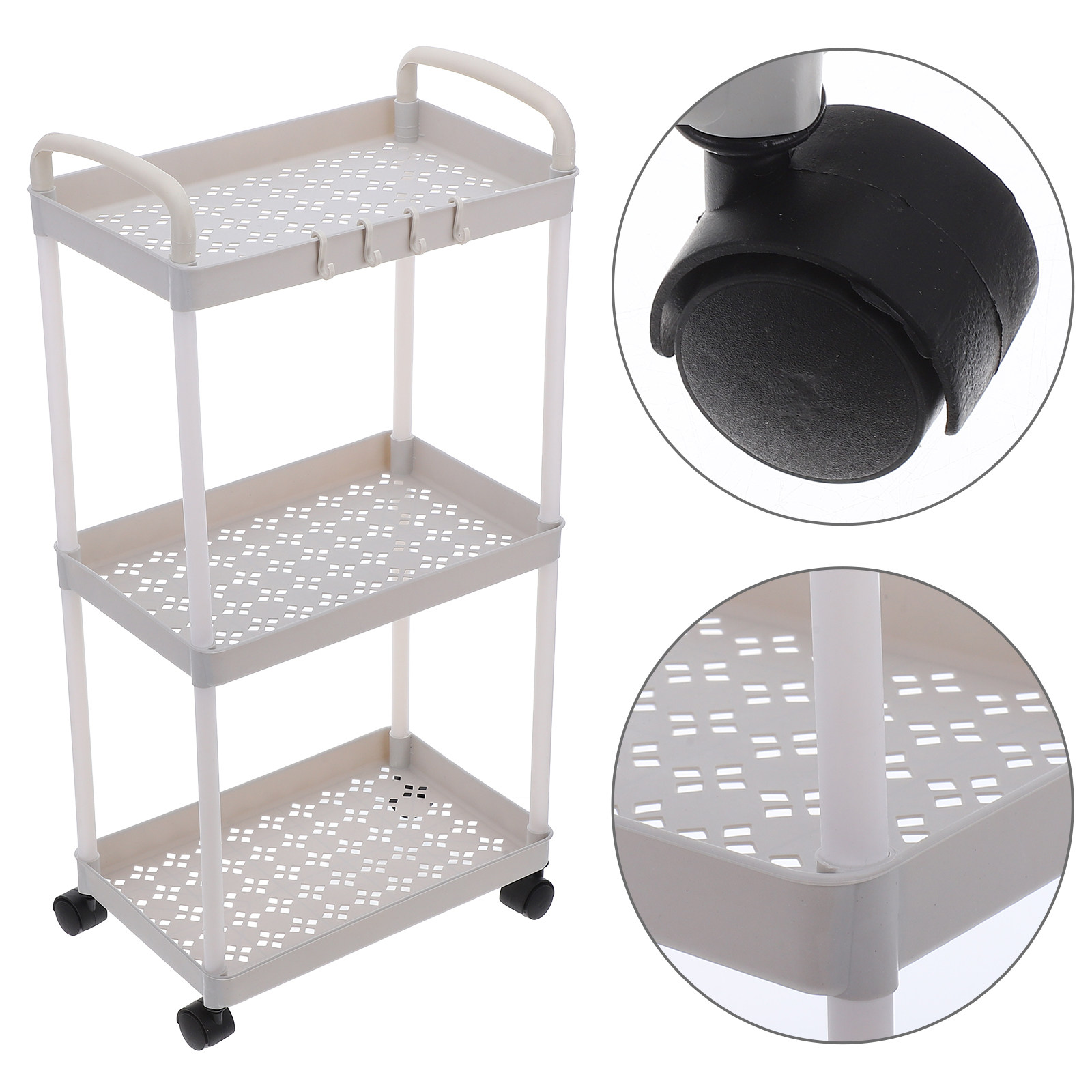 Baby Nursery Trolley - 3段式のプラスチック製収納カート。移動式で、キッチン、バスルーム、寮、ベビーベッドルームなど、様々な場所で使える便利な収納オーガナイザー。スリムなデザインで、清掃用品などを収納するのに最適。