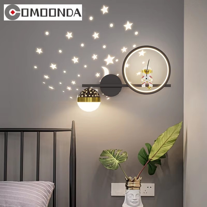 Baby Nursery Wall Lights - 家の装飾スタープロジェクターウォールランプ LED メタルボディスペーススタイル子供燭台ライト樹脂宇宙飛行士子供の寝室モダン Lustres