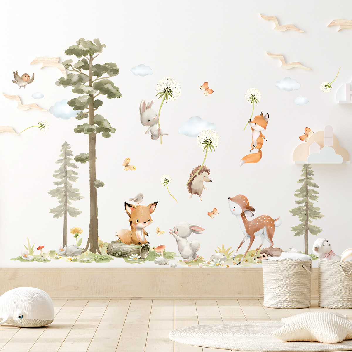 Baby Girl Nursery Quotes - かわいい森の動物ウォールステッカー子供部屋用子供女の子男の子ベビールーム装飾保育園壁紙ビニールバニーキツネの木