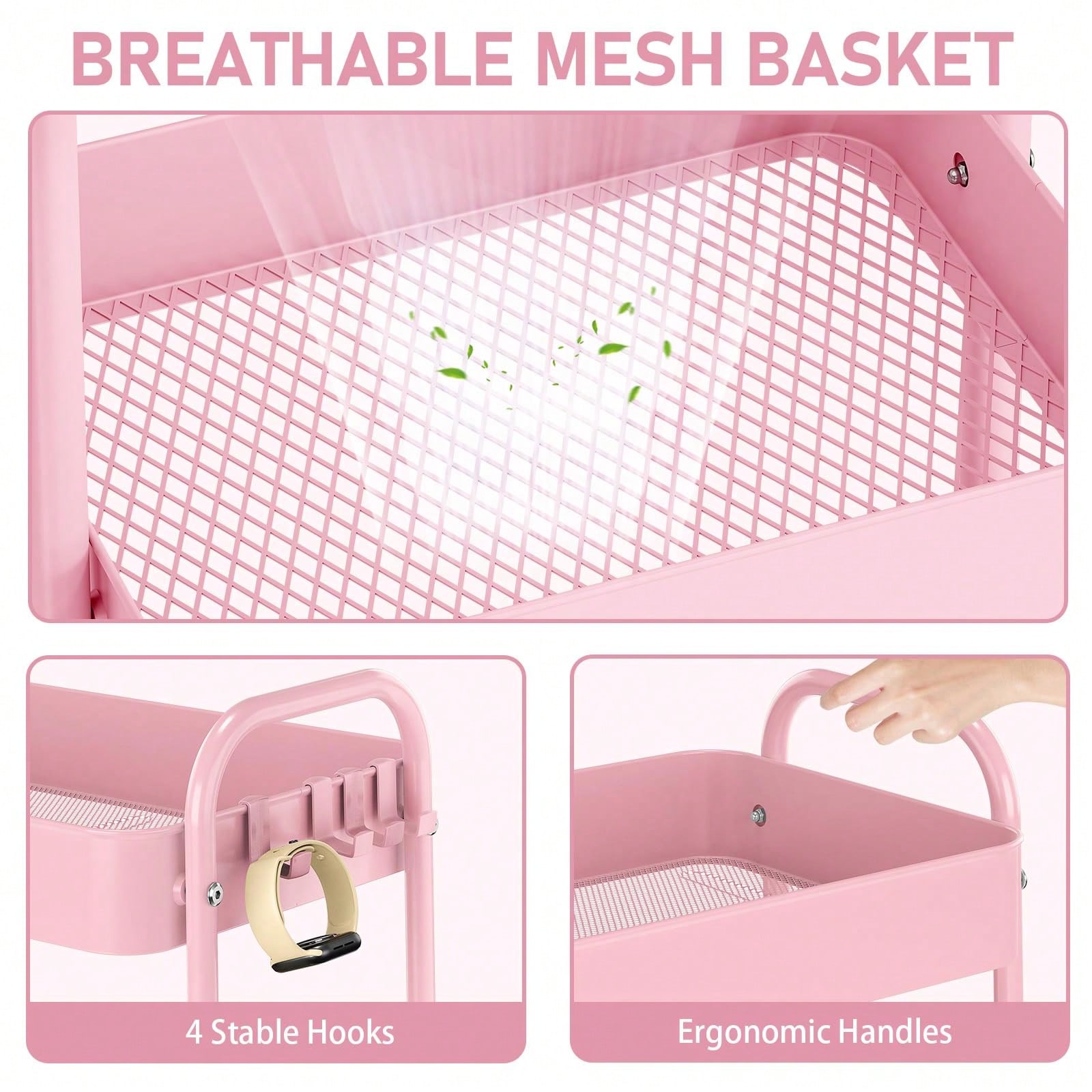 3段式メタルローリングカート（車輪付き）モダンなピンクのユー - Baby Nursery Trolley のレビューと価格