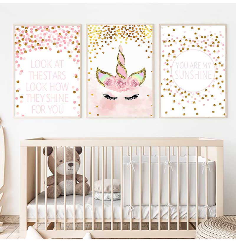 装飾画像女の赤ちゃんの寝室の装飾ピンクユニコーン保育園引用ア - Baby Girl Nursery Quotes のレビューと価格