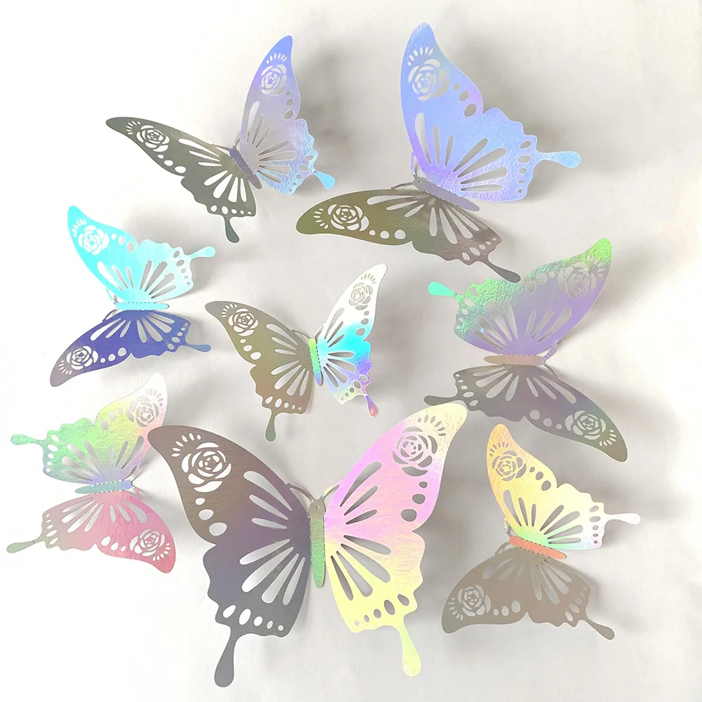 12枚 カラフル シルバー 蝶 ウォールデコ 3D 蝶 ステ - Baby Girl Nursery Quotes のレビューと価格