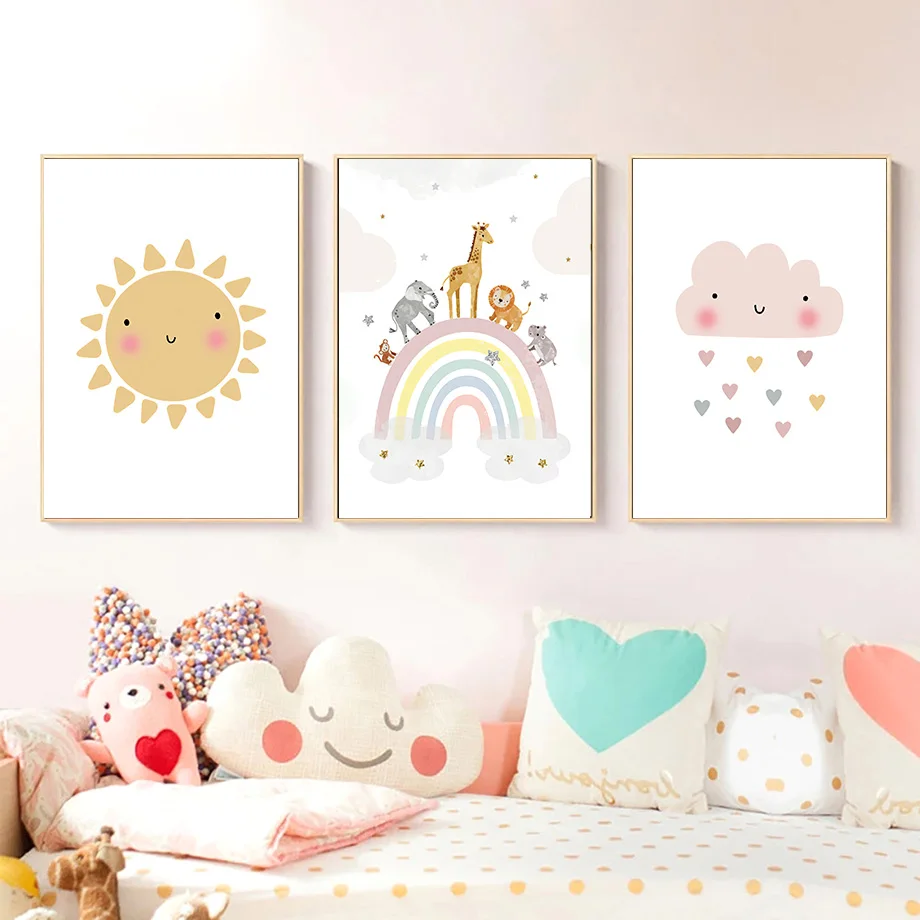 キリン象熱気球太陽虹保育園北欧ポスターやプリント壁アートキャ - Baby Nursery Decor Girl のレビューと価格
