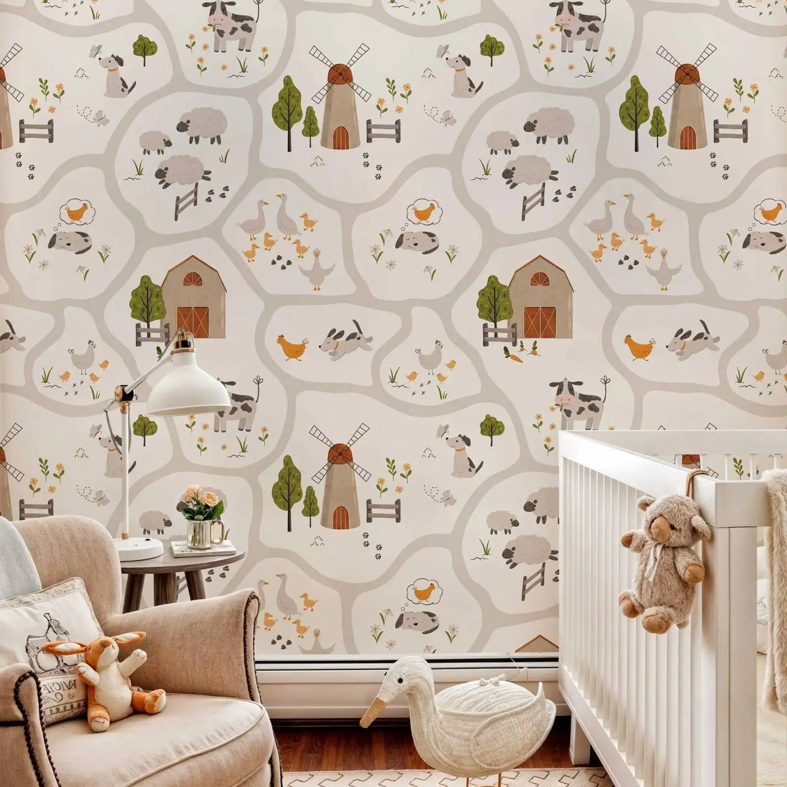 かわいい家畜キッズ壁紙ピールアンドスティック、保育園の壁の装 - Baby Nursery Peel And Stick Wallpaper のレビューと価格