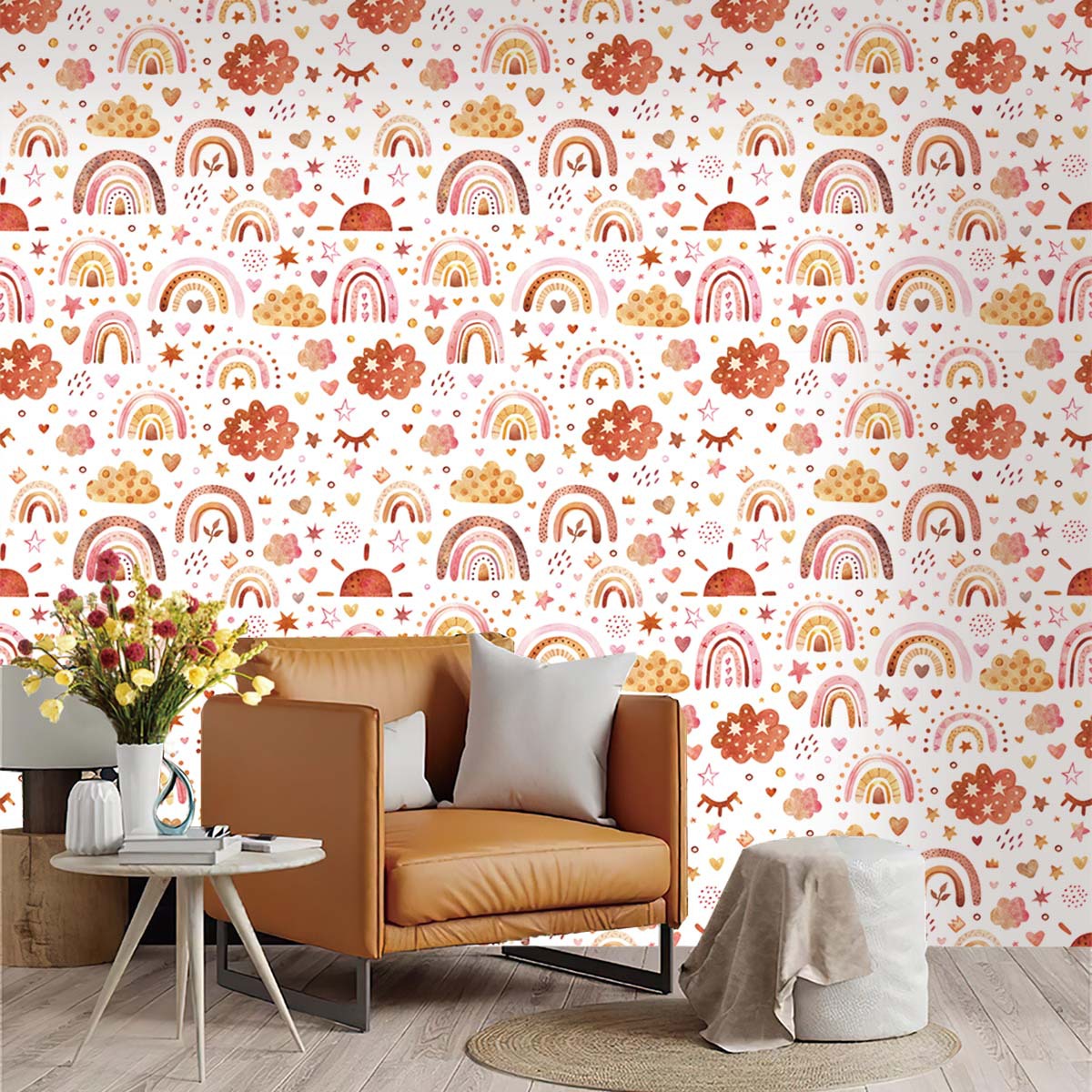 虹の壁紙は剥がして貼るだけの子供用雲とハートの壁紙、自己粘着 - Baby Nursery Peel And Stick Wallpaper のレビューと価格
