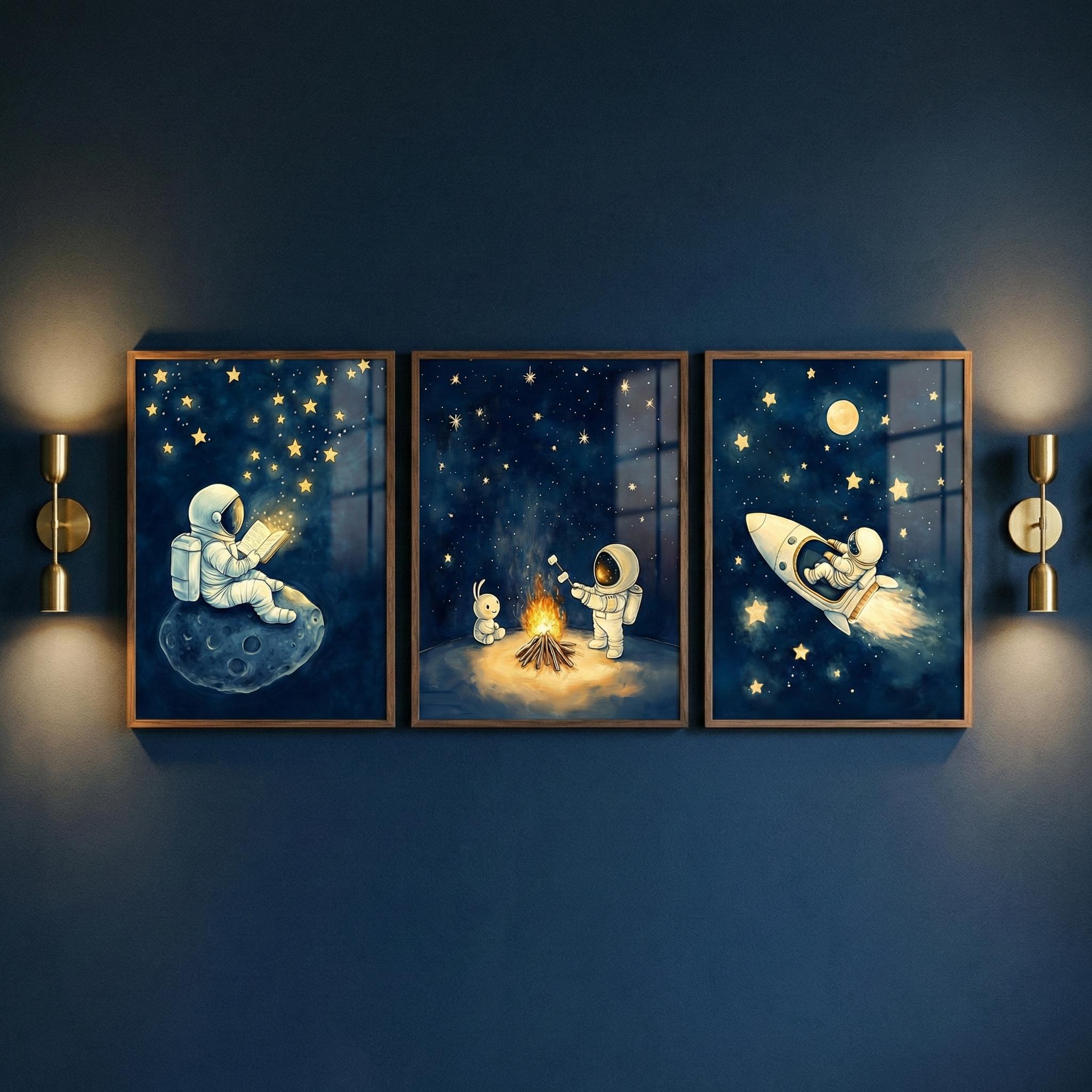 宇宙飛行士のスペースウォールアート3点セット、風変わりな宇宙 - Baby Nursery Frames のレビューと価格