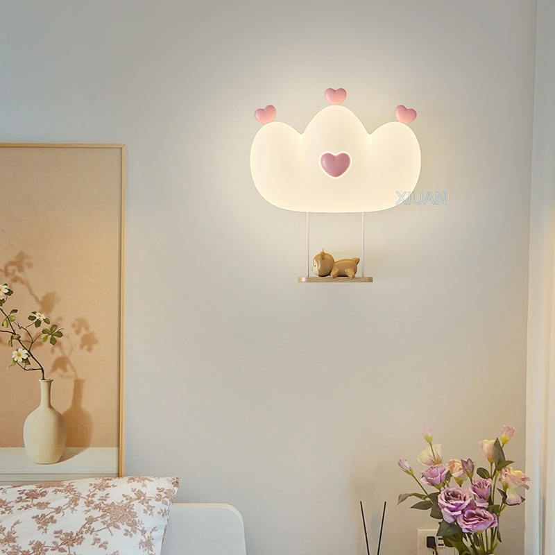 女の子のためのピンクの王冠の壁ランプ,ロマンチックな壁のライ - Baby Nursery Wall Lights のレビューと価格