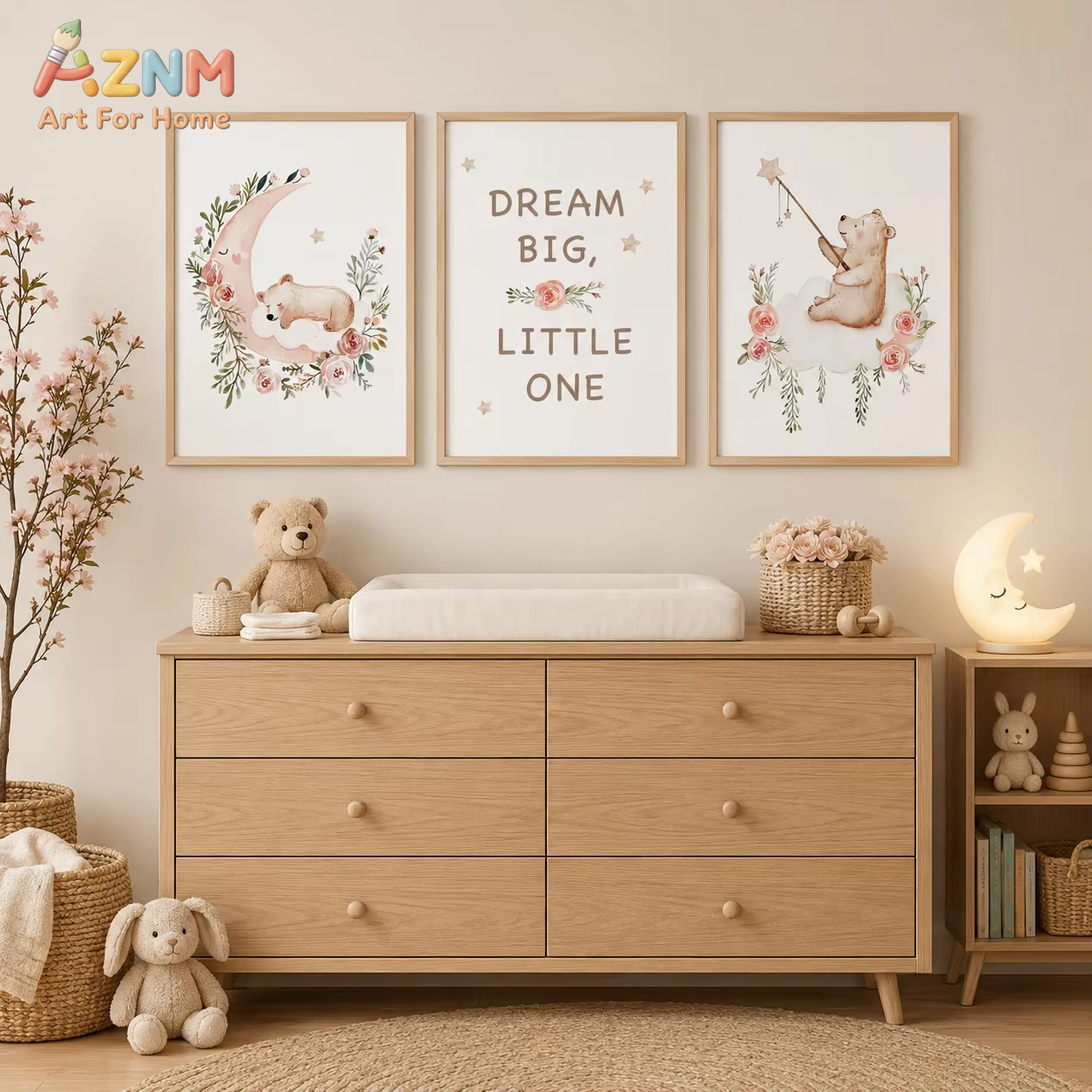 AZNM 保育園フラワーウォールアート、かわいいテディベアム - Baby Girl Nursery Quotes のレビューと価格
