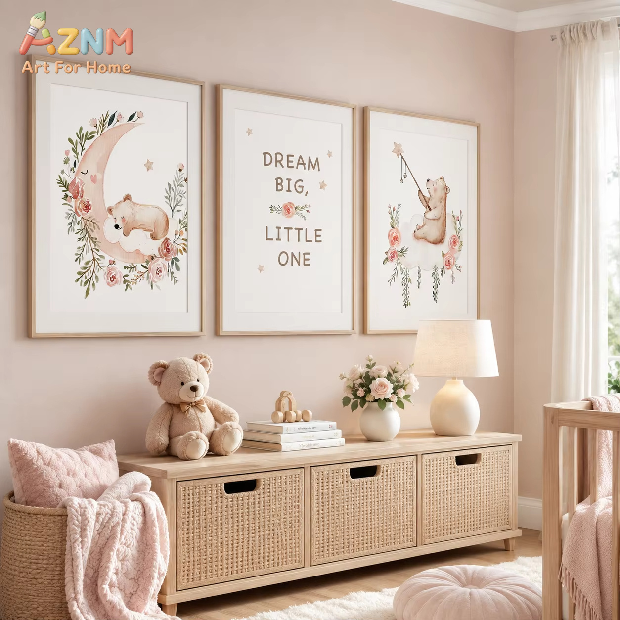 AZNM 保育園フラワーウォールアート、かわいいテディベアム - Baby Girl Nursery Quotes のレビューと価格