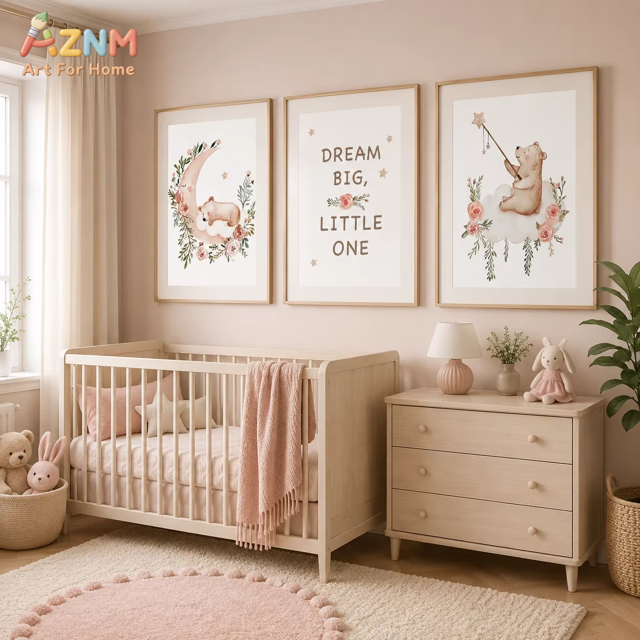 AZNM 保育園フラワーウォールアート、かわいいテディベアム - Baby Girl Nursery Quotes のレビューと価格