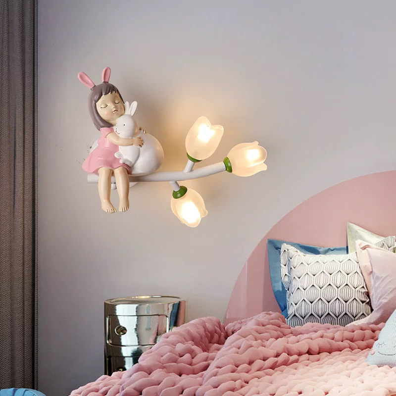 子供部屋プリンセスルームベッドサイドウォールランプ樹脂製ガー - Baby Nursery Wall Lights のレビューと価格