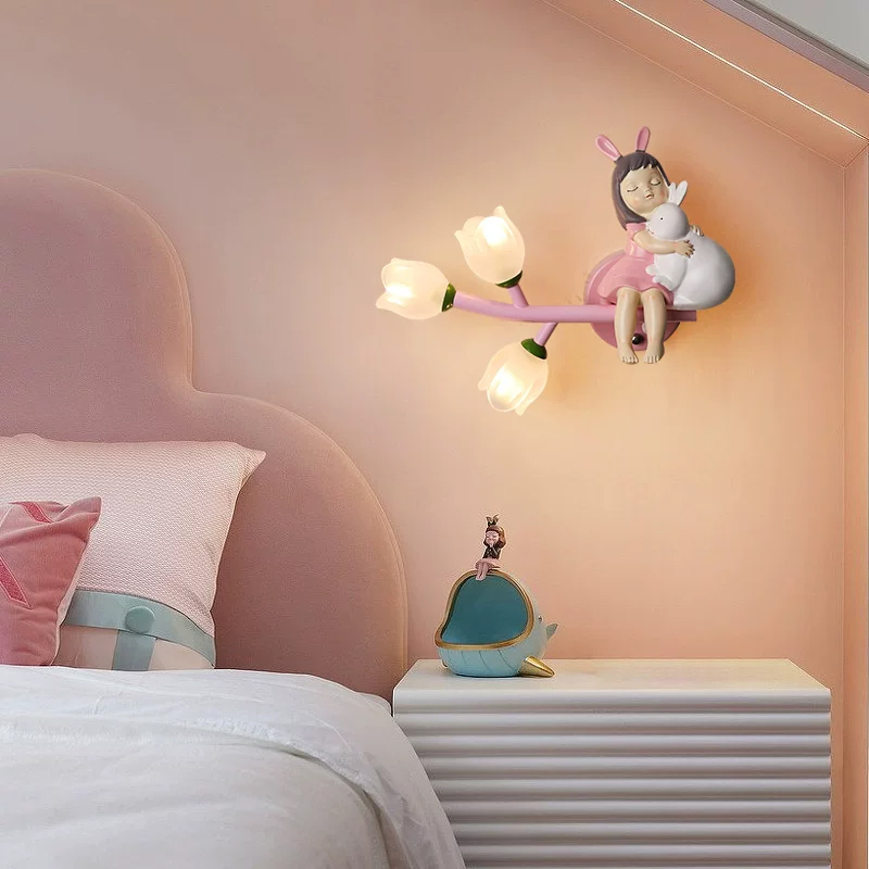 子供部屋プリンセスルームベッドサイドウォールランプ樹脂製ガー - Baby Nursery Wall Lights のレビューと価格