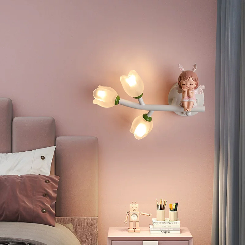 子供部屋プリンセスルームベッドサイドウォールランプ樹脂製ガー - Baby Nursery Wall Lights のレビューと価格