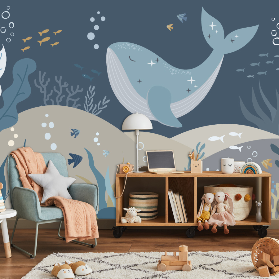 10種類以上の可愛い漫画のクジラの壁紙、寝室、海のテーマの保 - Baby Nursery Peel And Stick Wallpaper のレビューと価格