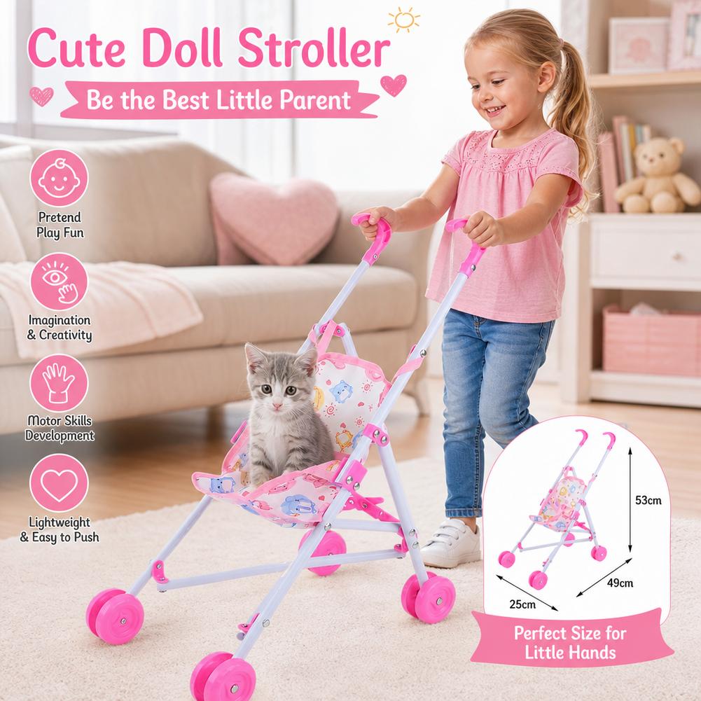ピンクのベビーカー、折りたたみ式手押し車、ごっこ遊び用おもち - Baby Nursery Trolley のレビューと価格