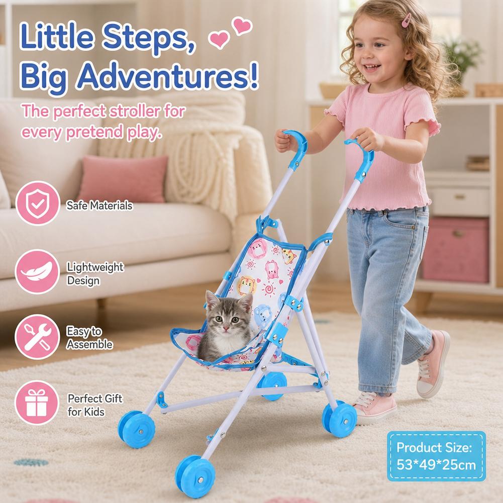 ピンクのベビーカー、折りたたみ式手押し車、ごっこ遊び用おもち - Baby Nursery Trolley のレビューと価格