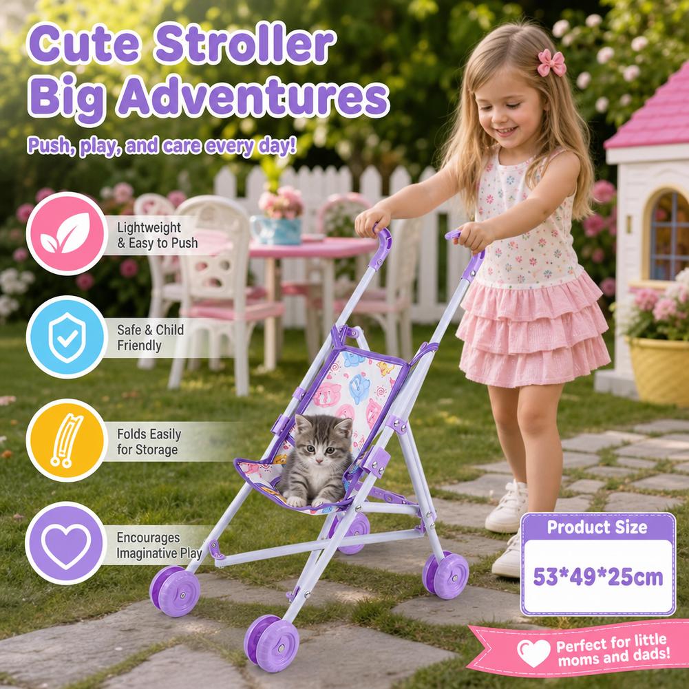 ピンクのベビーカー、折りたたみ式手押し車、ごっこ遊び用おもち - Baby Nursery Trolley のレビューと価格