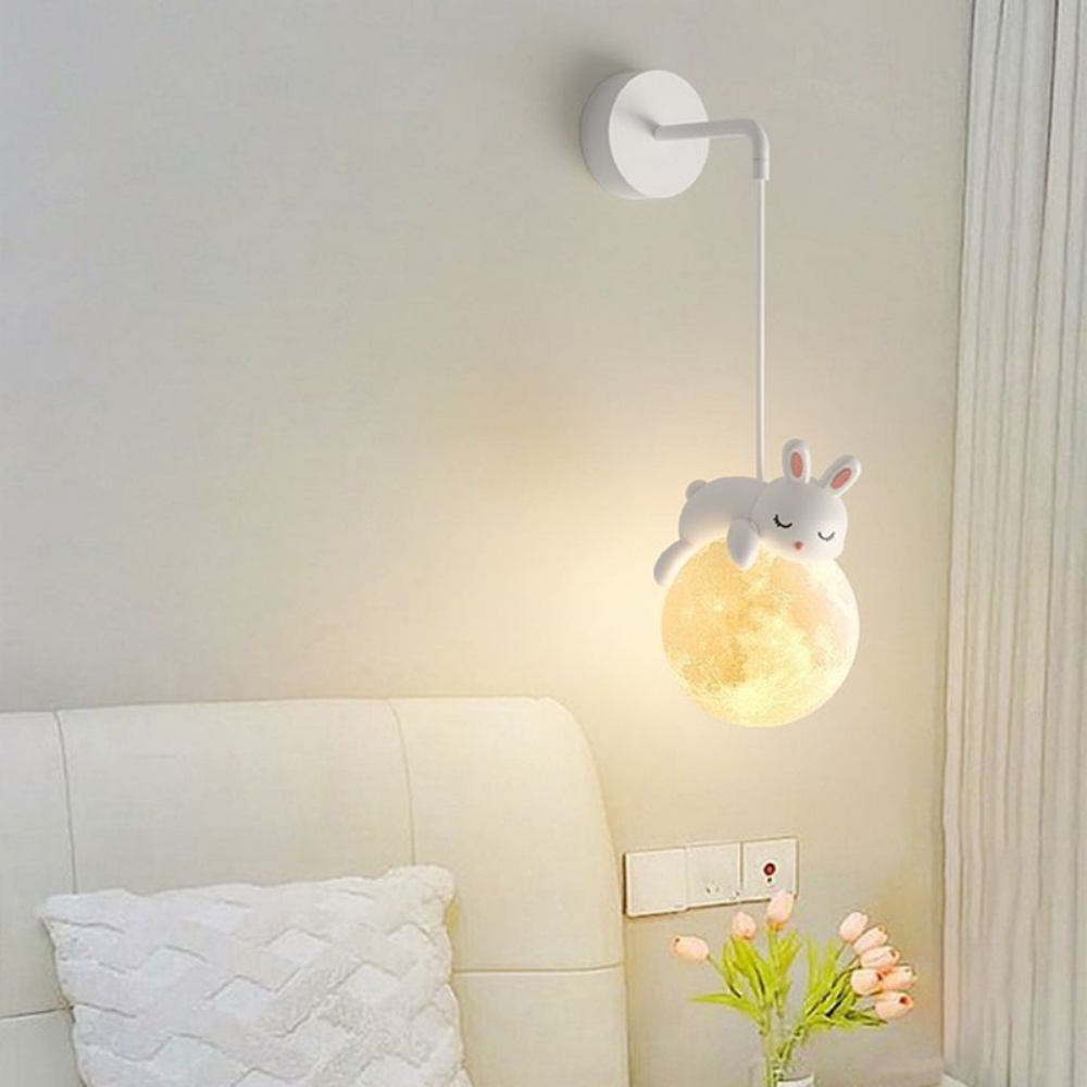 かわいい動物のウォールランプ 白ウサギ 白クマ 月型ウォール - Baby Nursery Wall Lights のレビューと価格