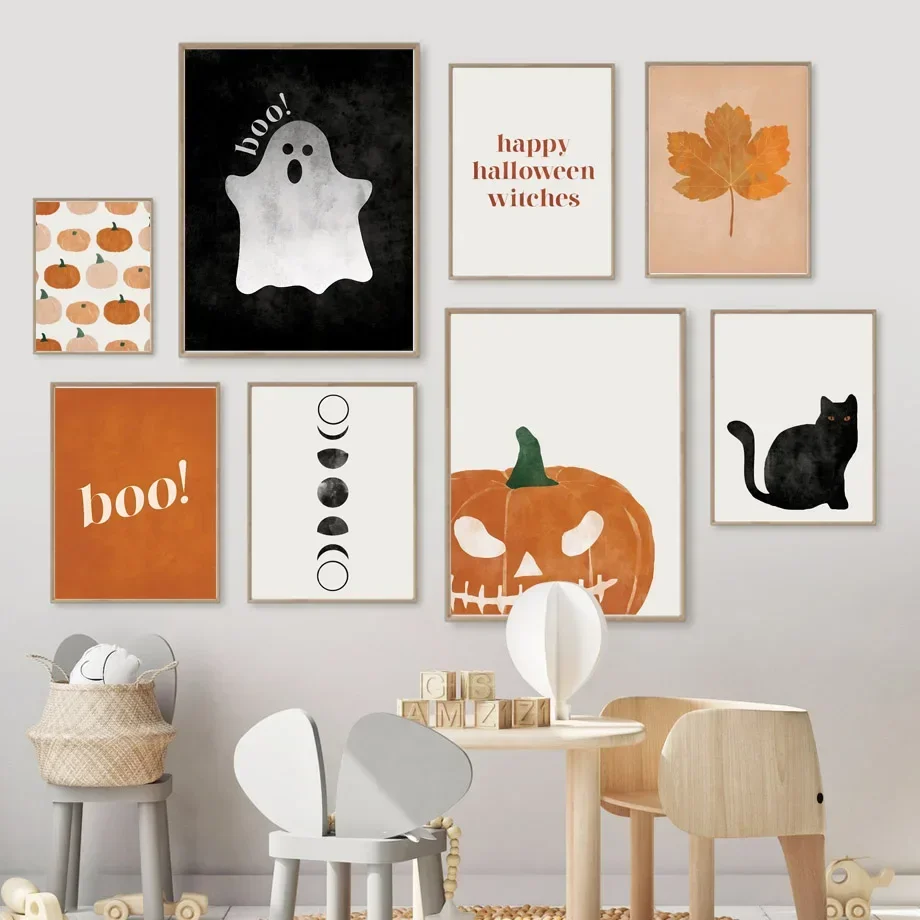 猫ハロウィンソウルカボチャ壁アートキャンバス絵画北欧ポスター - Baby Nursery Boy のレビューと価格