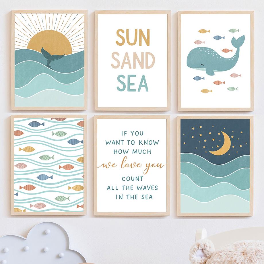 1pc フレームレス魚クジラカモメ日の出日没ビーチ海の引用句 - Baby Girl Nursery Quotes のレビューと価格