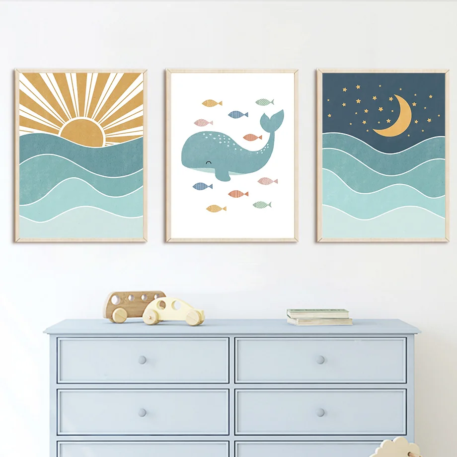 1pc フレームレス魚クジラカモメ日の出日没ビーチ海の引用句 - Baby Girl Nursery Quotes のレビューと価格