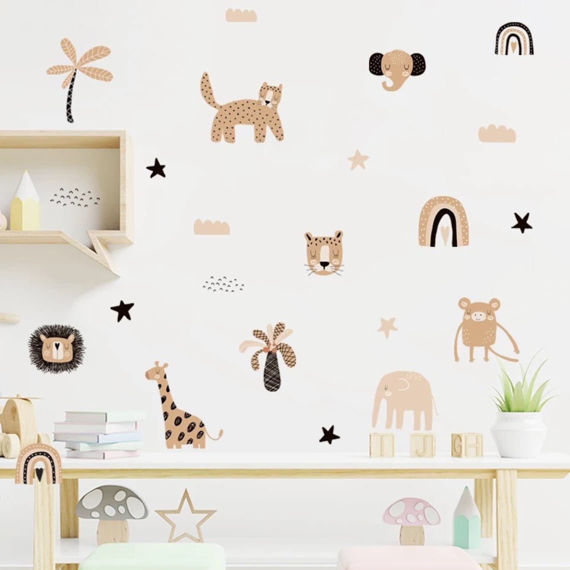 自由奔放に生きる漫画風レインボー星かわいい動物の顔水彩画保育 - Baby Nursery Decor Girl のレビューと価格