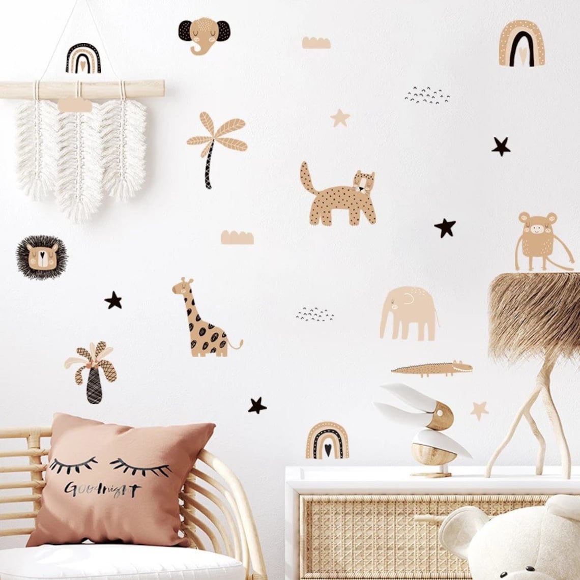 自由奔放に生きる漫画風レインボー星かわいい動物の顔水彩画保育 - Baby Nursery Decor Girl のレビューと価格